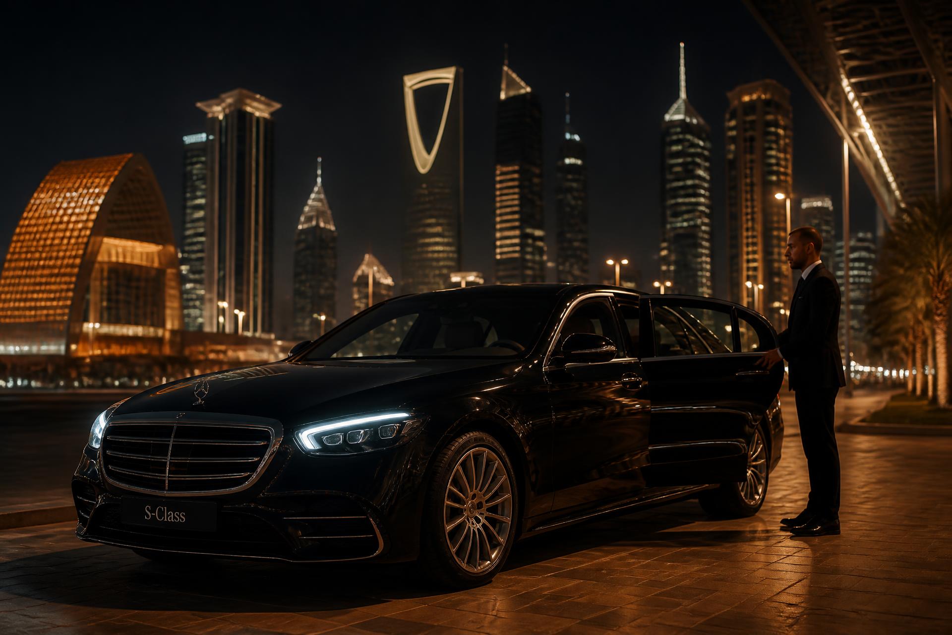 Luxury chauffeur at night in Riyadh